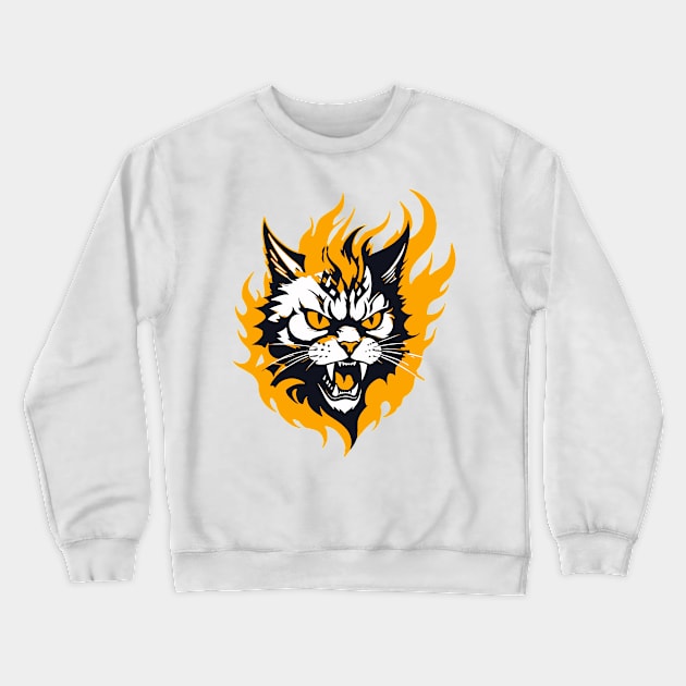 Fierce Cat - Graphic Design Crewneck Sweatshirt by Well3eyond